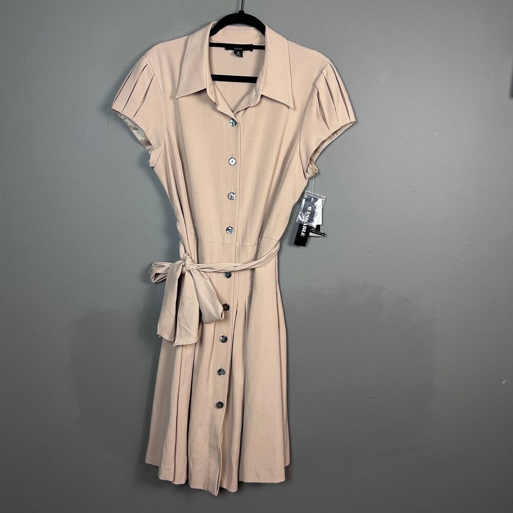 Perceptions Shirt Dress Size 16  pleated drop waist belted‎ khaki office NWT